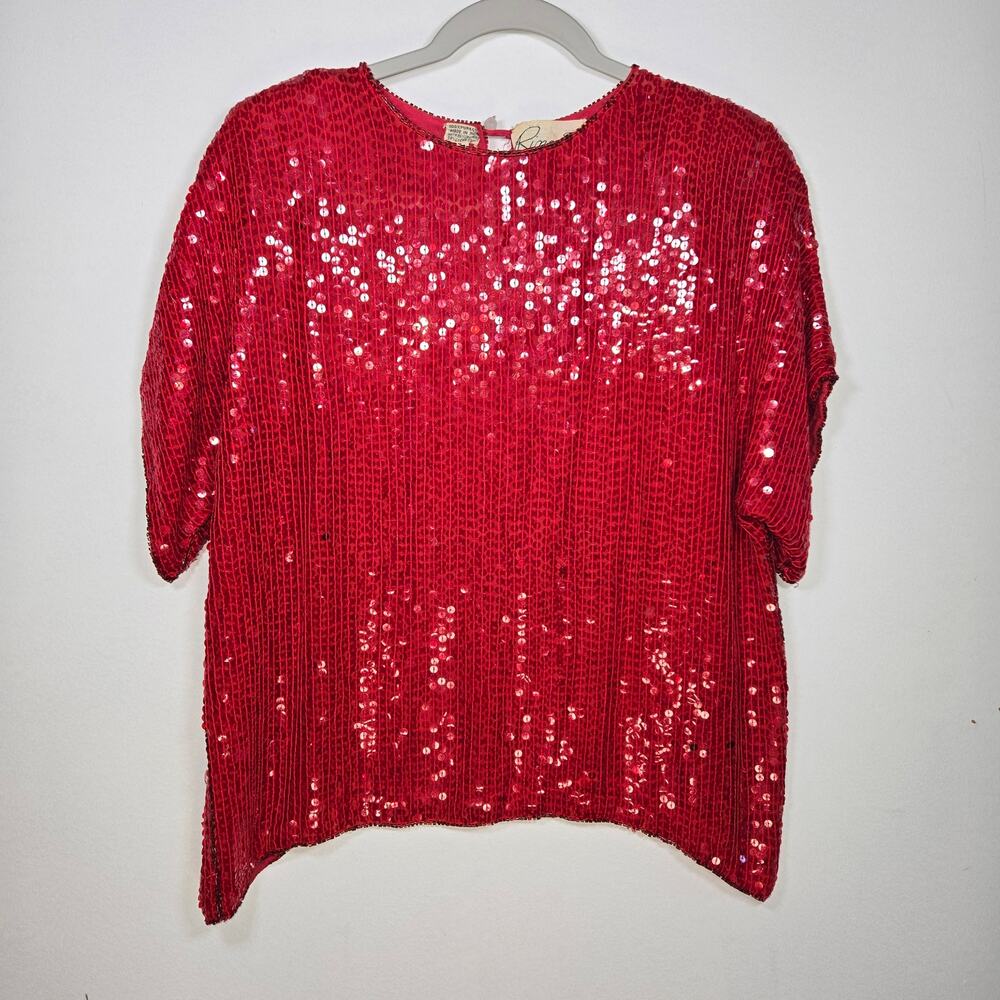 Rina Z Vintage Red Sequin Top. Size Medium